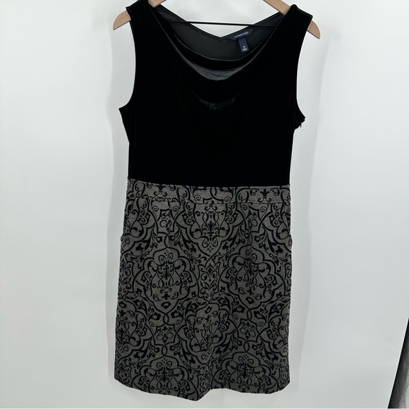 Land’s End Sleeveless Velvet Paisley Print Knee Length Dress 12 Black Stretch - Picture 1 of 13